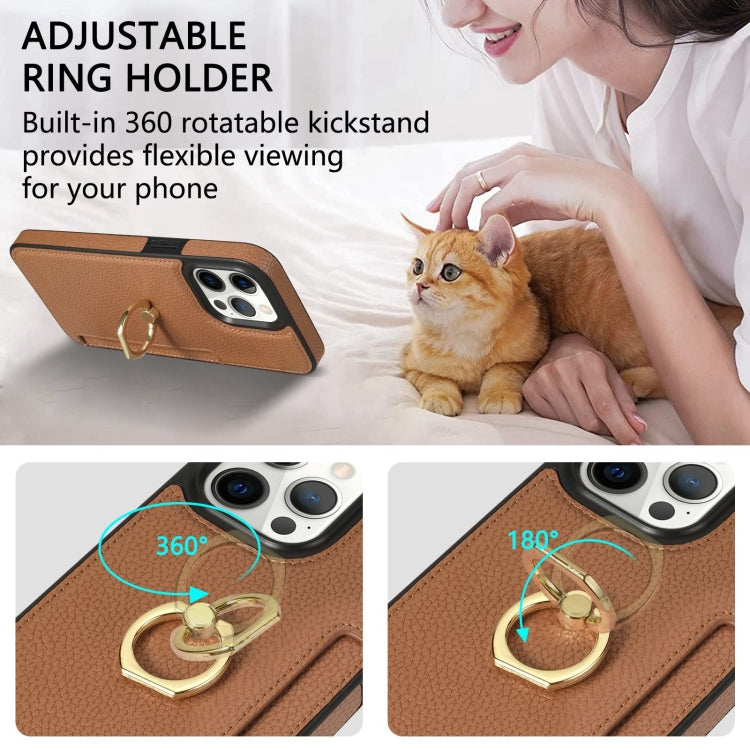 For iPhone 15 Pro Ring Card  Litchi Leather Back Phone Case(Brown) - HoMEdemic™ 