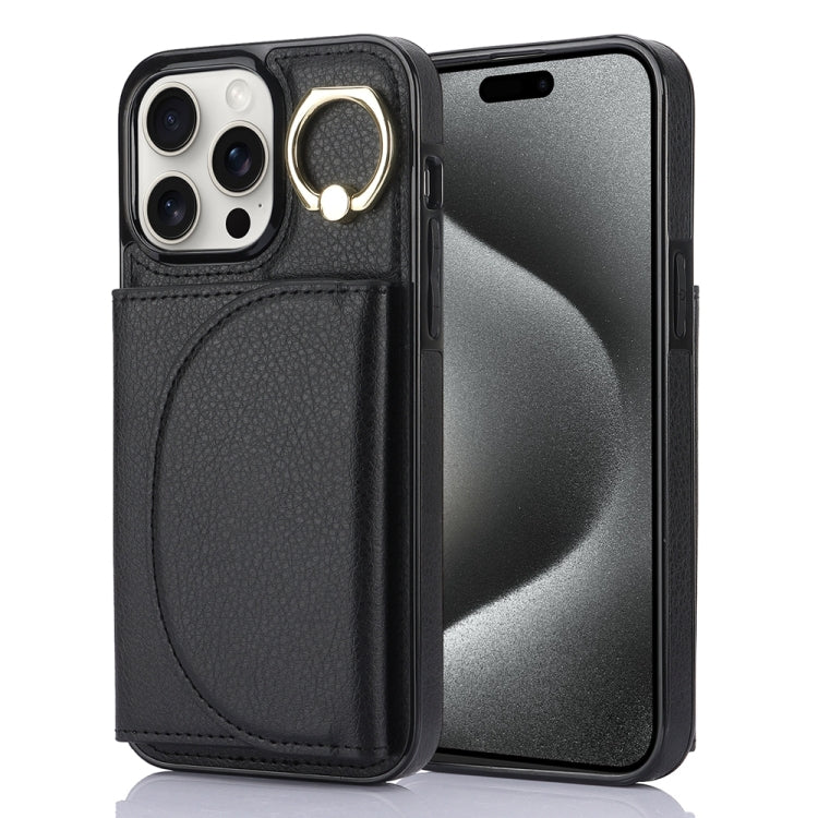 For iPhone 15 Pro Ring Holder Card Bag Skin Feel Phone Case(Black) - HoMEdemic™ 