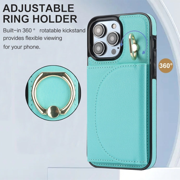 For iPhone 15 Pro Ring Holder Card Bag Skin Feel Phone Case(Green) - HoMEdemic™ 