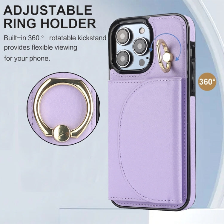 For iPhone 15 Pro Ring Holder Card Bag Skin Feel Phone Case(Purple) - HoMEdemic™ 