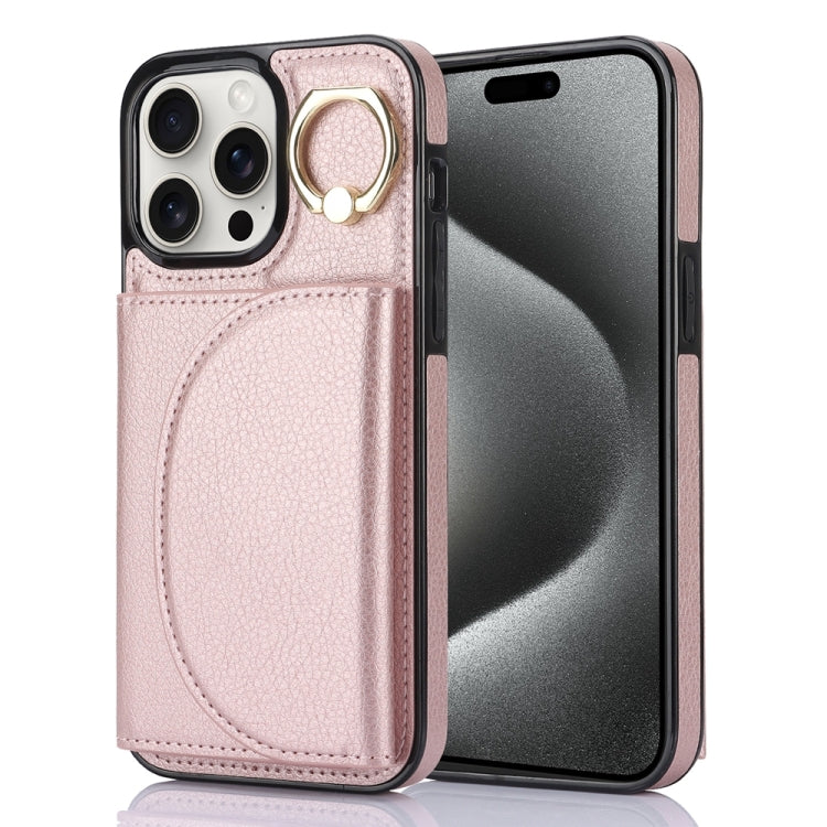 For iPhone 15 Pro Ring Holder Card Bag Skin Feel Phone Case(Rose Gold) - HoMEdemic™ 