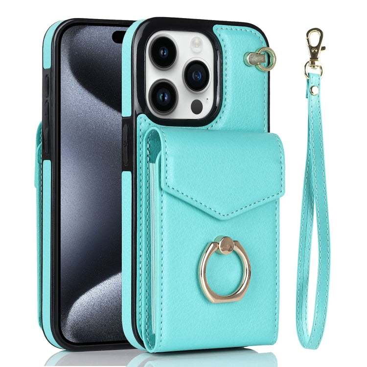 For iPhone 15 Pro Ring Holder RFID Card Slot Phone Case(Mint Green) - HoMEdemic™ 