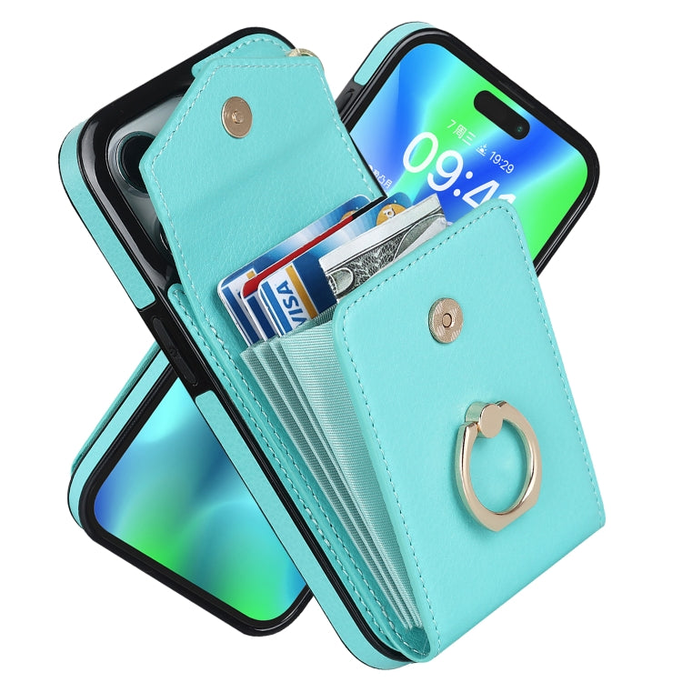 For iPhone 15 Pro Ring Holder RFID Card Slot Phone Case(Mint Green) - HoMEdemic™ 