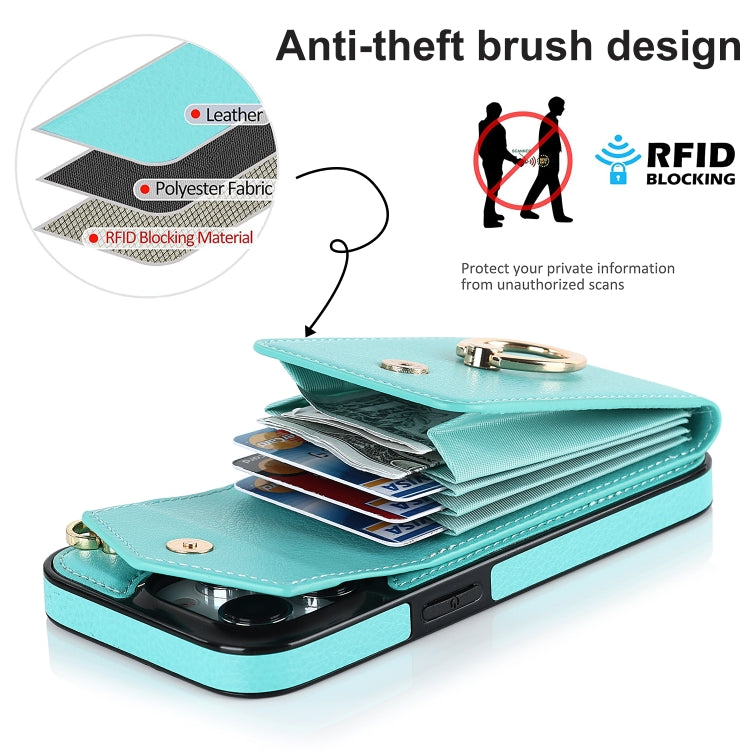 For iPhone 15 Pro Ring Holder RFID Card Slot Phone Case(Mint Green) - HoMEdemic™ 