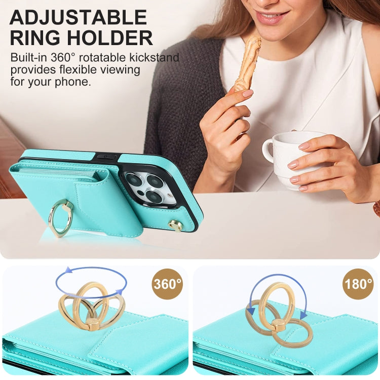 For iPhone 15 Pro Ring Holder RFID Card Slot Phone Case(Mint Green) - HoMEdemic™ 