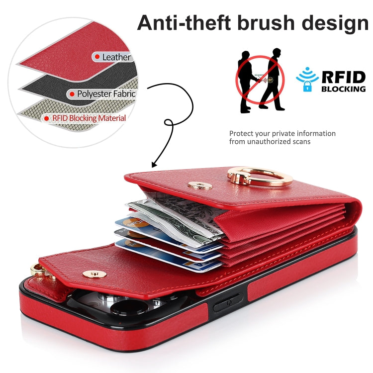 For iPhone 15 Pro Ring Holder RFID Card Slot Phone Case(Red) - HoMEdemic™ 