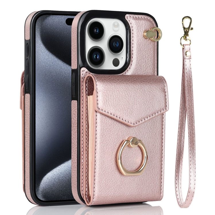 For iPhone 15 Pro Ring Holder RFID Card Slot Phone Case(Rose Gold) - HoMEdemic™ 