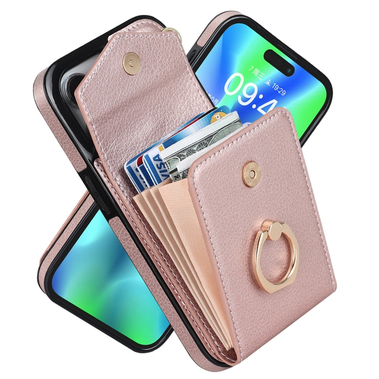 For iPhone 15 Pro Ring Holder RFID Card Slot Phone Case(Rose Gold) - HoMEdemic™ 