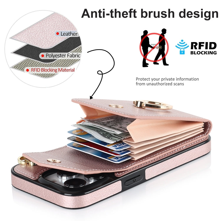 For iPhone 15 Pro Ring Holder RFID Card Slot Phone Case(Rose Gold) - HoMEdemic™ 