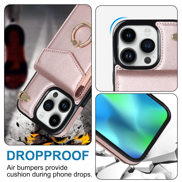 For iPhone 15 Pro Ring Holder RFID Card Slot Phone Case(Rose Gold) - HoMEdemic™ 