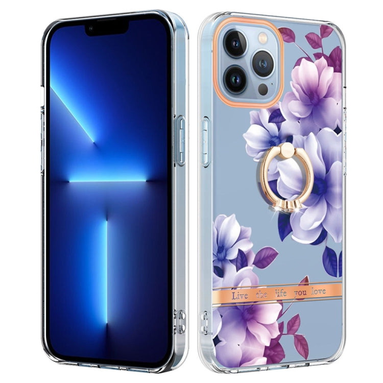 For iPhone 15 Pro Ring IMD Flowers TPU Phone Case(Purple Begonia) - HoMEdemic™ 