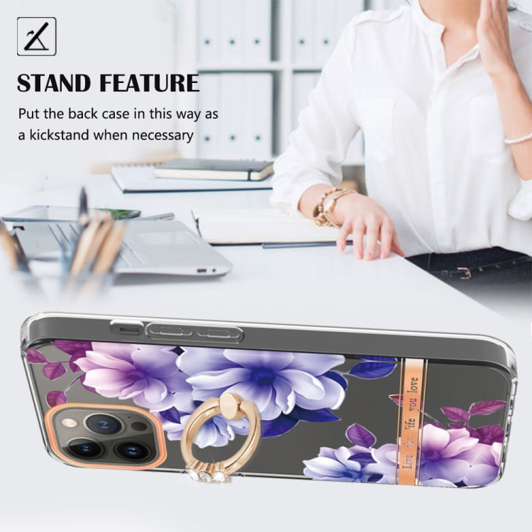 For iPhone 15 Pro Ring IMD Flowers TPU Phone Case(Purple Begonia) - HoMEdemic™ 