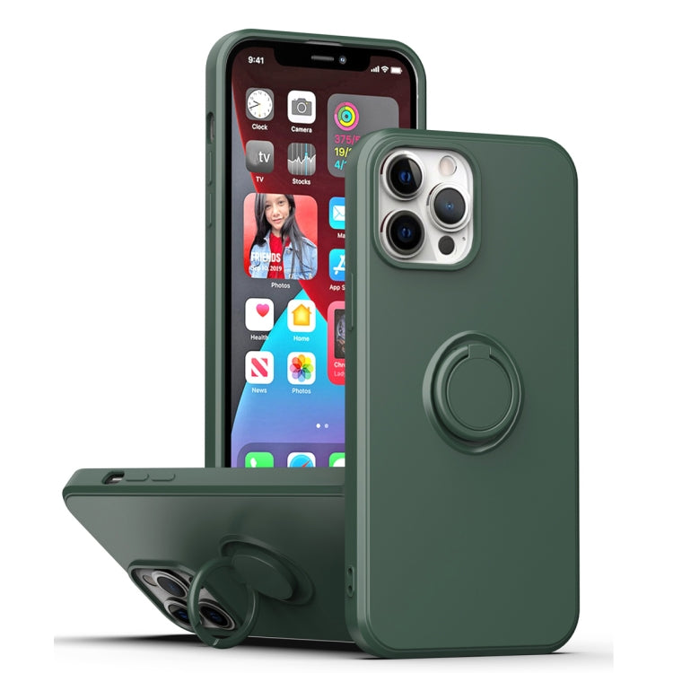 For iPhone 15 Pro Ring Kickstand Silicone Phone Case(Army Green) - HoMEdemic™ 