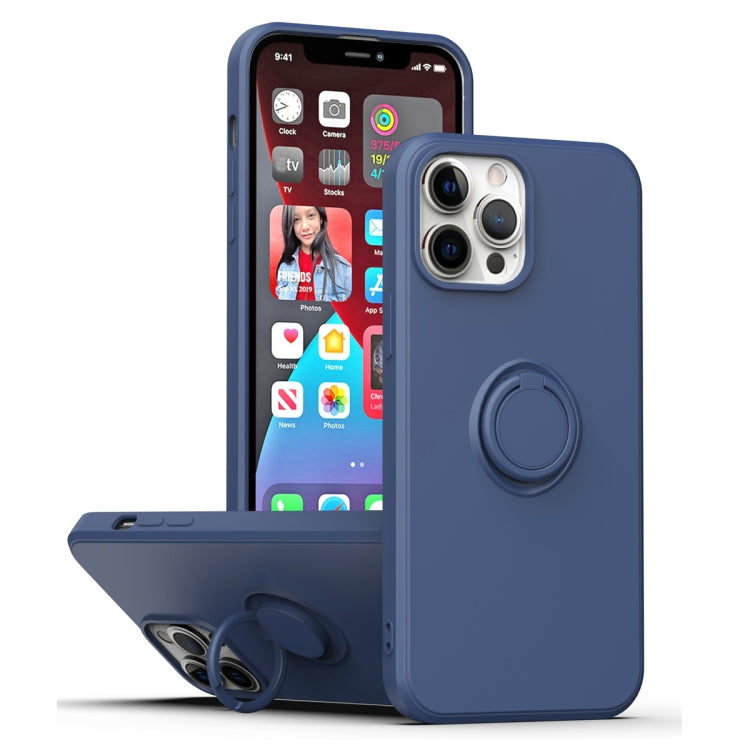 For iPhone 15 Pro Ring Kickstand Silicone Phone Case(Dark Blue) - HoMEdemic™ 