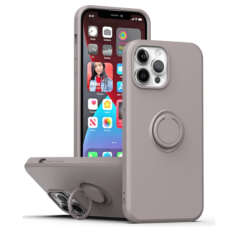 For iPhone 15 Pro Ring Kickstand Silicone Phone Case(Gray) - HoMEdemic™ 