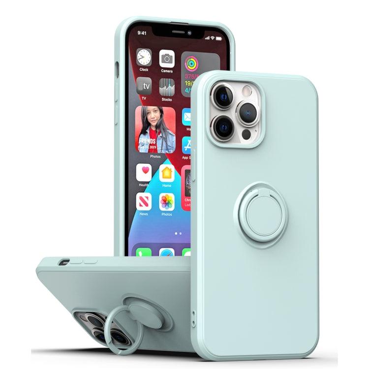 For iPhone 15 Pro Ring Kickstand Silicone Phone Case(Light Cyan) - HoMEdemic™ 