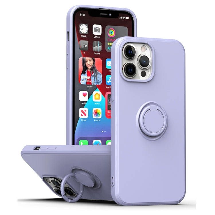For iPhone 15 Pro Ring Kickstand Silicone Phone Case(Light Purple) - HoMEdemic™ 