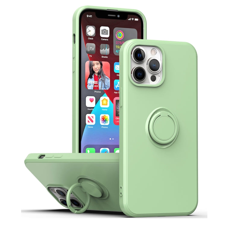 For iPhone 15 Pro Ring Kickstand Silicone Phone Case(Matcha Green) - HoMEdemic™ 