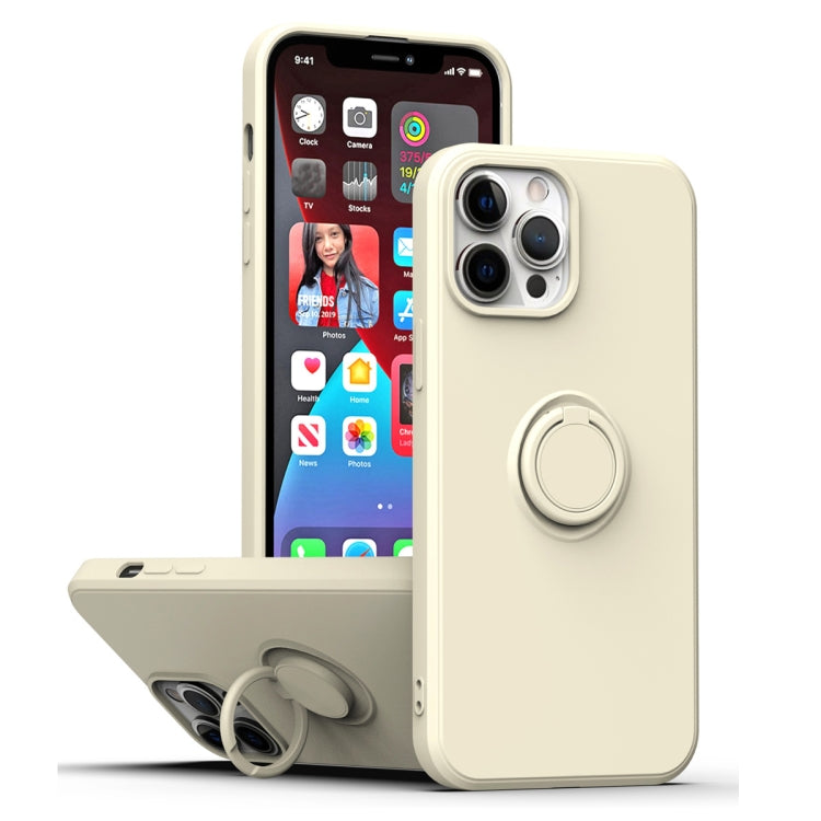 For iPhone 15 Pro Ring Kickstand Silicone Phone Case(White) - HoMEdemic™ 