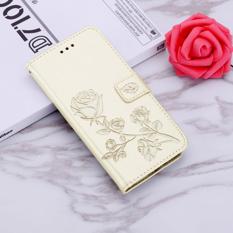 For iPhone 15 Pro Rose Embossed Flip PU Leather Phone Case(Gold) - HoMEdemic™ 