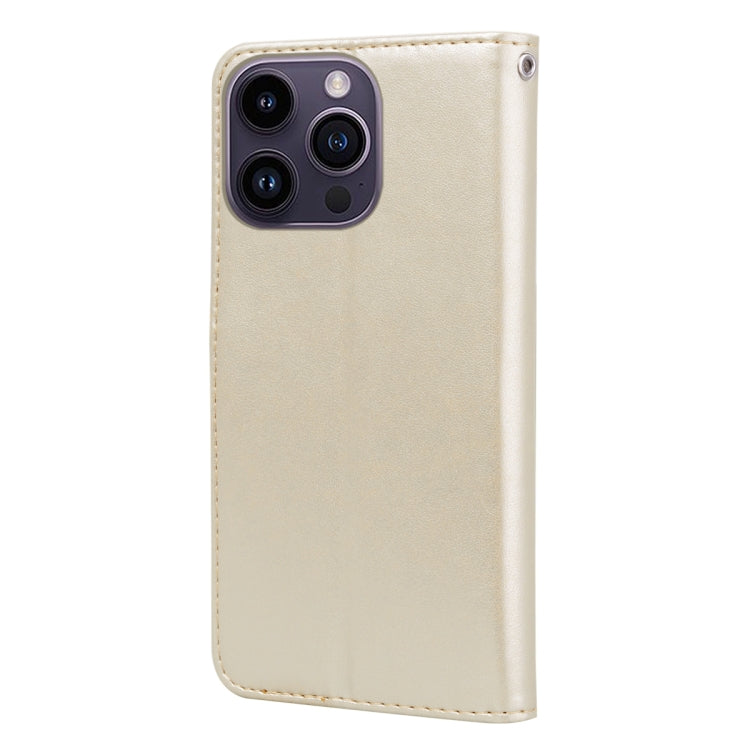 For iPhone 15 Pro Rose Embossed Flip PU Leather Phone Case(Gold) - HoMEdemic™ 