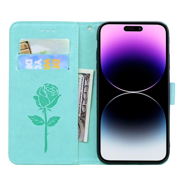 For iPhone 15 Pro Rose Embossed Flip PU Leather Phone Case(Green) - HoMEdemic™ 