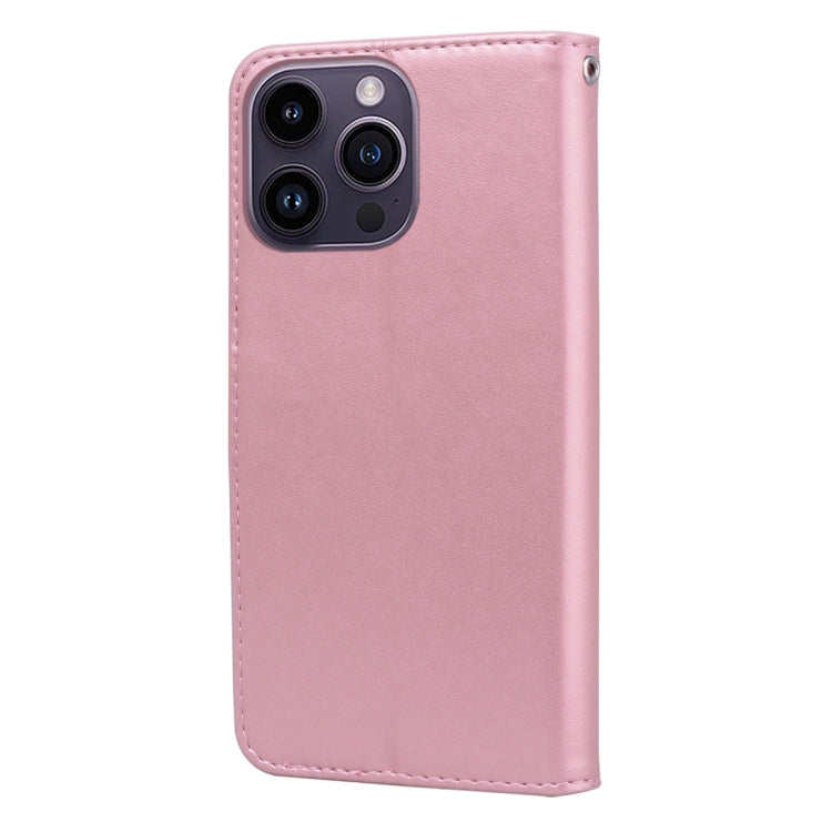 For iPhone 15 Pro Rose Embossed Flip PU Leather Phone Case(Rose Gold) - HoMEdemic™ 