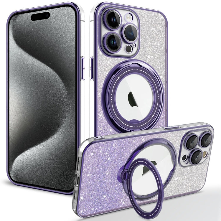For iPhone 15 Pro Rotation MagSafe Holder Gradient Glitter TPU Phone Case(Night Purple) - HoMEdemic™ 