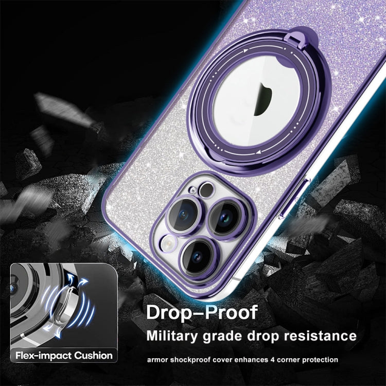 For iPhone 15 Pro Rotation MagSafe Holder Gradient Glitter TPU Phone Case(Night Purple) - HoMEdemic™ 