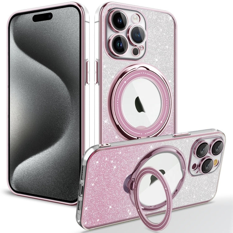 For iPhone 15 Pro Rotation MagSafe Holder Gradient Glitter TPU Phone Case(Pink) - HoMEdemic™ 