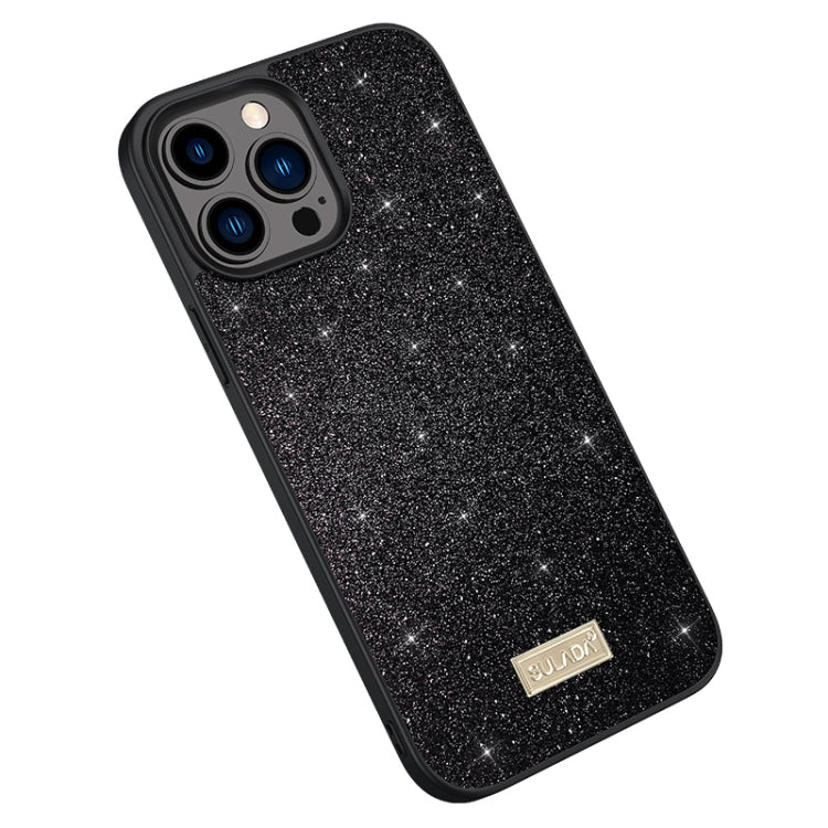 For iPhone 15 Pro SULADA Glittery PC Hybrid TPU Handmade Leather Phone Case(Black) - HoMEdemic™ 