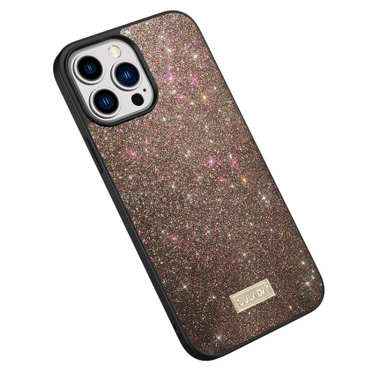For iPhone 15 Pro SULADA Glittery PC Hybrid TPU Handmade Leather Phone Case(Colorful) - HoMEdemic™ 