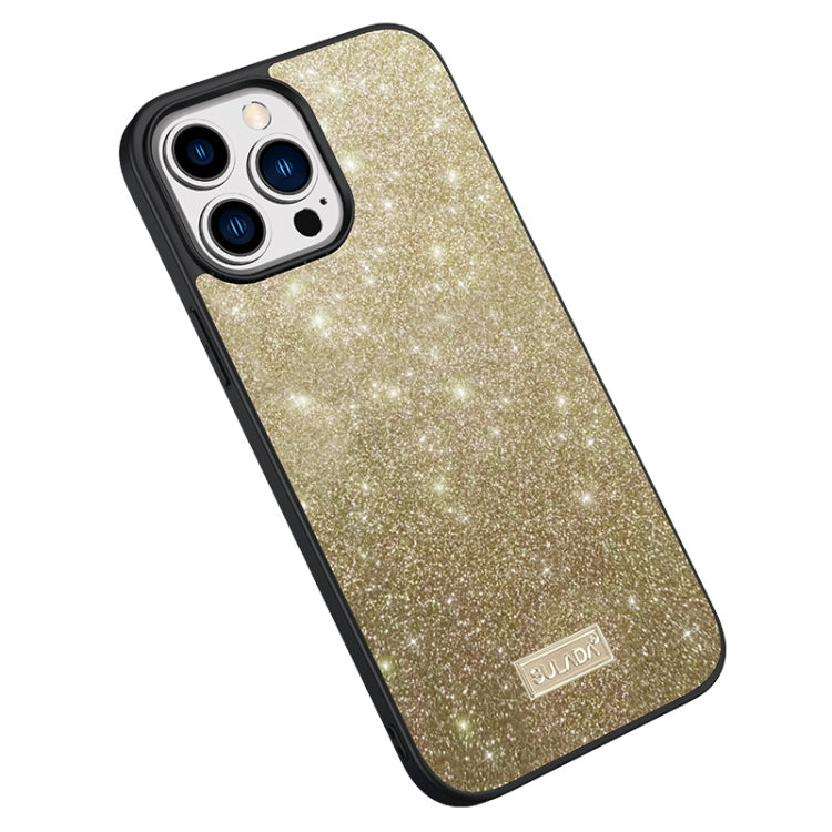 For iPhone 15 Pro SULADA Glittery PC Hybrid TPU Handmade Leather Phone Case(Gold) - HoMEdemic™ 