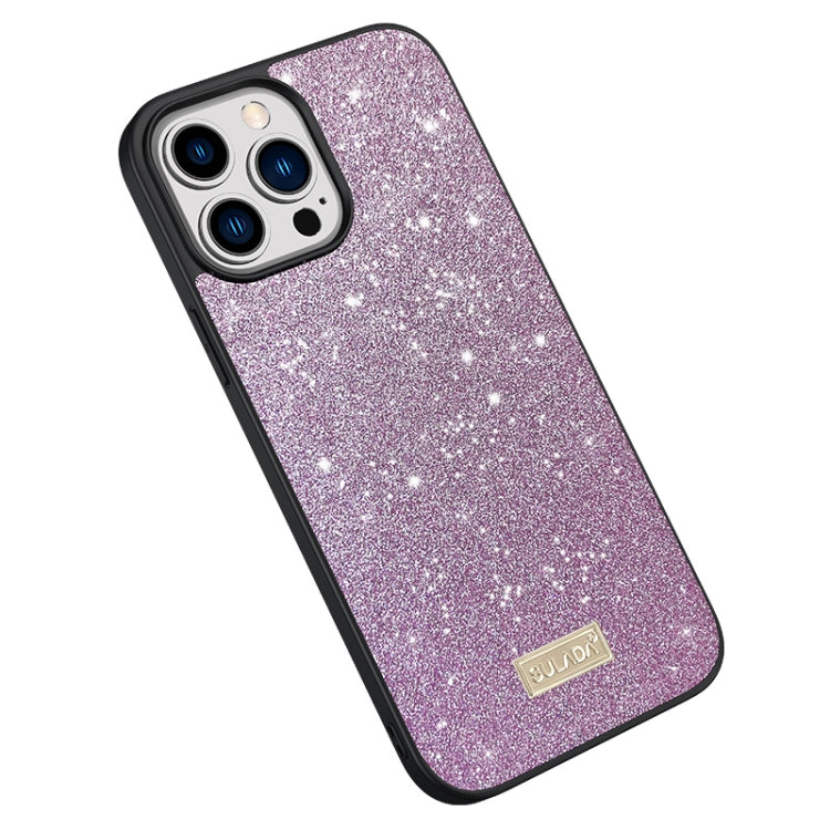 For iPhone 15 Pro SULADA Glittery PC Hybrid TPU Handmade Leather Phone Case(Purple) - HoMEdemic™ 