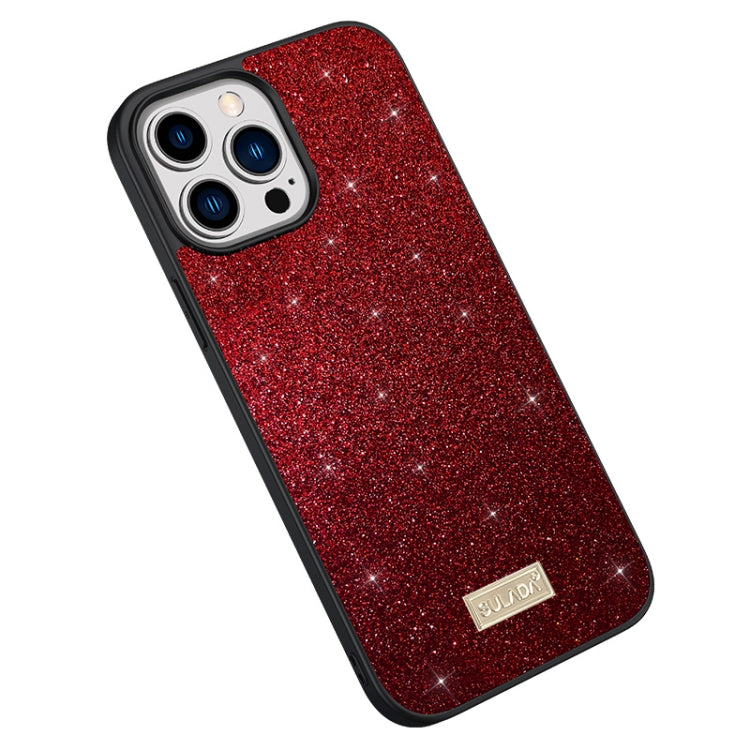 For iPhone 15 Pro SULADA Glittery PC Hybrid TPU Handmade Leather Phone Case(Red) - HoMEdemic™ 