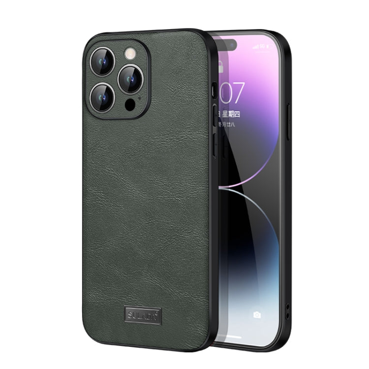 For iPhone 15 Pro SULADA Shockproof TPU Hybrid Handmade Leather Phone Case(Green) - HoMEdemic™ 
