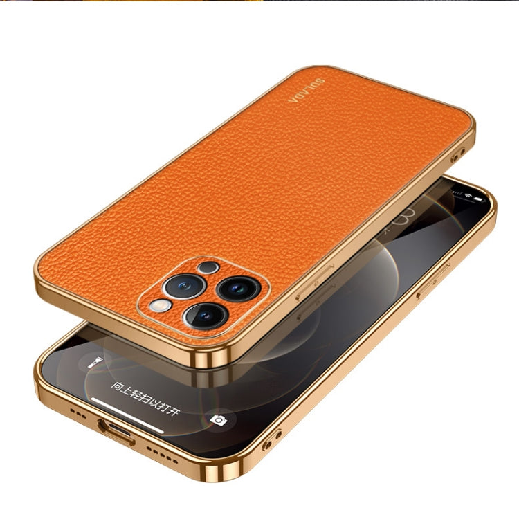 For iPhone 15 Pro SULADA TPU + Litchi Texture Leather Phone Case(Orange) - HoMEdemic™ 
