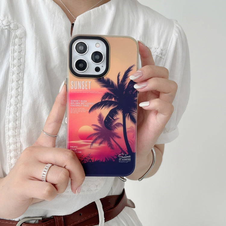 For iPhone 15 Pro SUNSET Coconut Tree Dual-side Laminating Laser Phone Case(Red) - HoMEdemic™ 