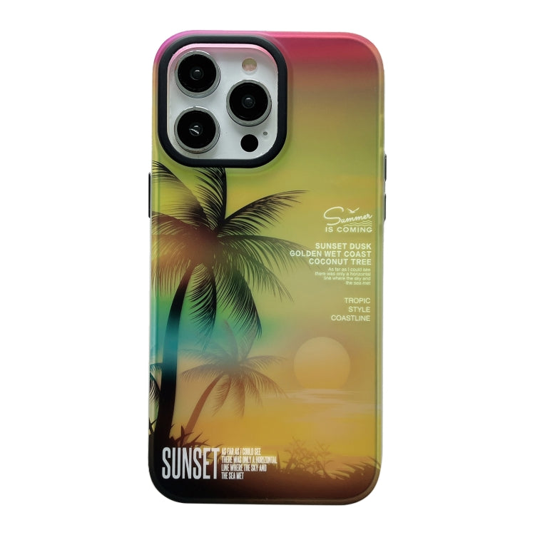 For iPhone 15 Pro SUNSET Coconut Tree Dual-side Laminating Laser Phone Case(Yellow) - HoMEdemic™ 