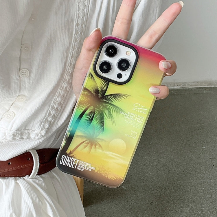 For iPhone 15 Pro SUNSET Coconut Tree Dual-side Laminating Laser Phone Case(Yellow) - HoMEdemic™ 