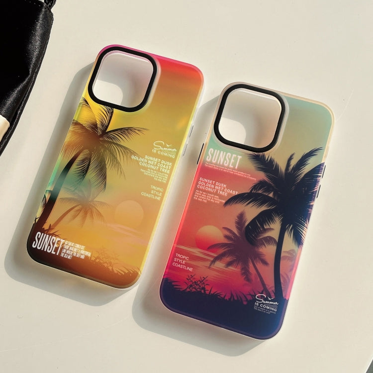 For iPhone 15 Pro SUNSET Coconut Tree Dual-side Laminating Laser Phone Case(Yellow) - HoMEdemic™ 