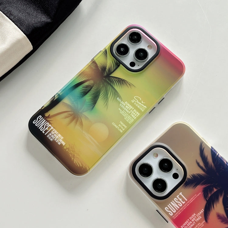 For iPhone 15 Pro SUNSET Coconut Tree Dual-side Laminating Laser Phone Case(Yellow) - HoMEdemic™ 