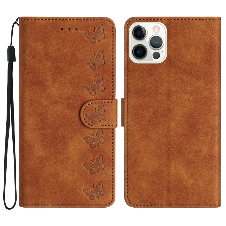 For iPhone 15 Pro Seven Butterflies Embossed Leather Phone Case(Brown) - HoMEdemic™ 