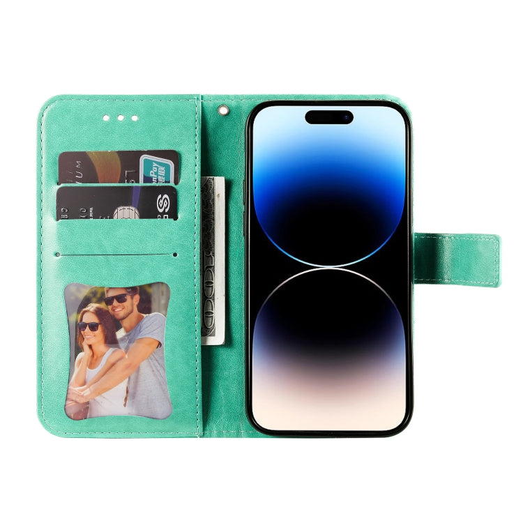 For iPhone 15 Pro Seven-petal Flowers Embossing Leather Phone Case(Green) - HoMEdemic™ 