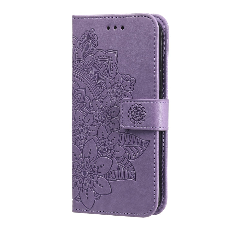 For iPhone 15 Pro Seven-petal Flowers Embossing Leather Phone Case(Light Purple) - HoMEdemic™ 