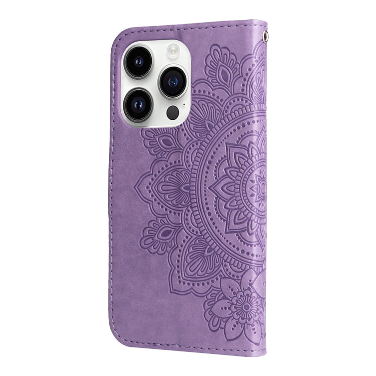 For iPhone 15 Pro Seven-petal Flowers Embossing Leather Phone Case(Light Purple) - HoMEdemic™ 