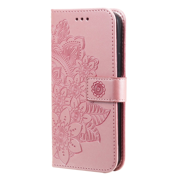 For iPhone 15 Pro Seven-petal Flowers Embossing Leather Phone Case(Rose Gold) - HoMEdemic™ 