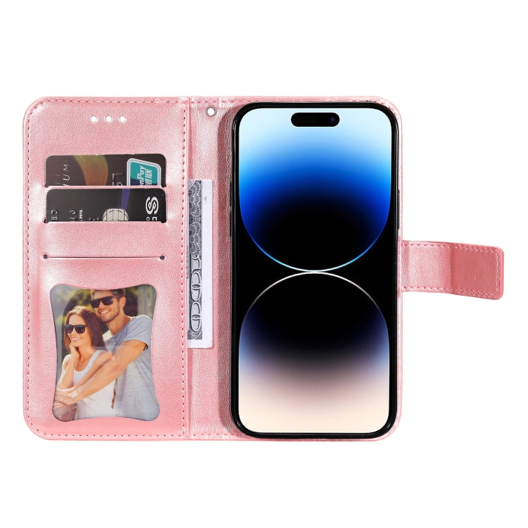 For iPhone 15 Pro Seven-petal Flowers Embossing Leather Phone Case(Rose Gold) - HoMEdemic™ 