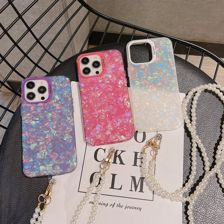 For iPhone 15 Pro Shell Texture Crossbody Pearl Chain TPU Hybrid Acrylic Phone Case(Rose Red) - HoMEdemic™ 
