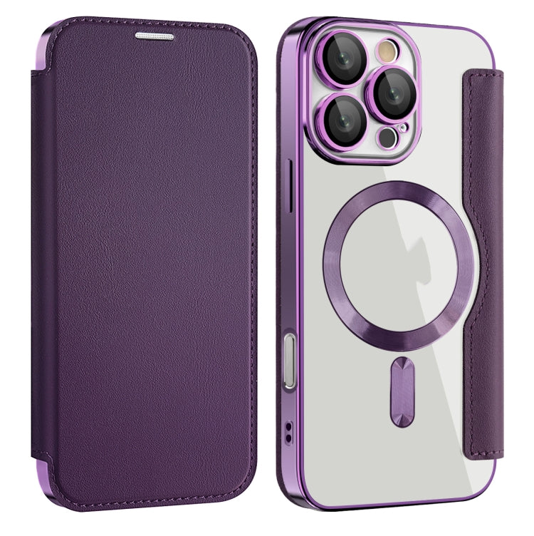 For iPhone 15 Pro Shield MagSafe RFID Anti-theft Leather Phone Case(Purple) - HoMEdemic™ 